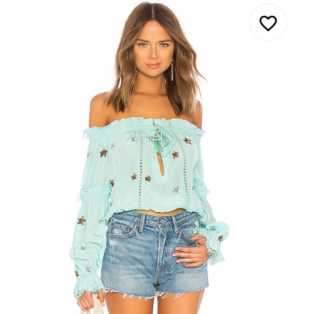 NWT ROCCO SAND x REVOLVE Off Shoulder Top Seafoam